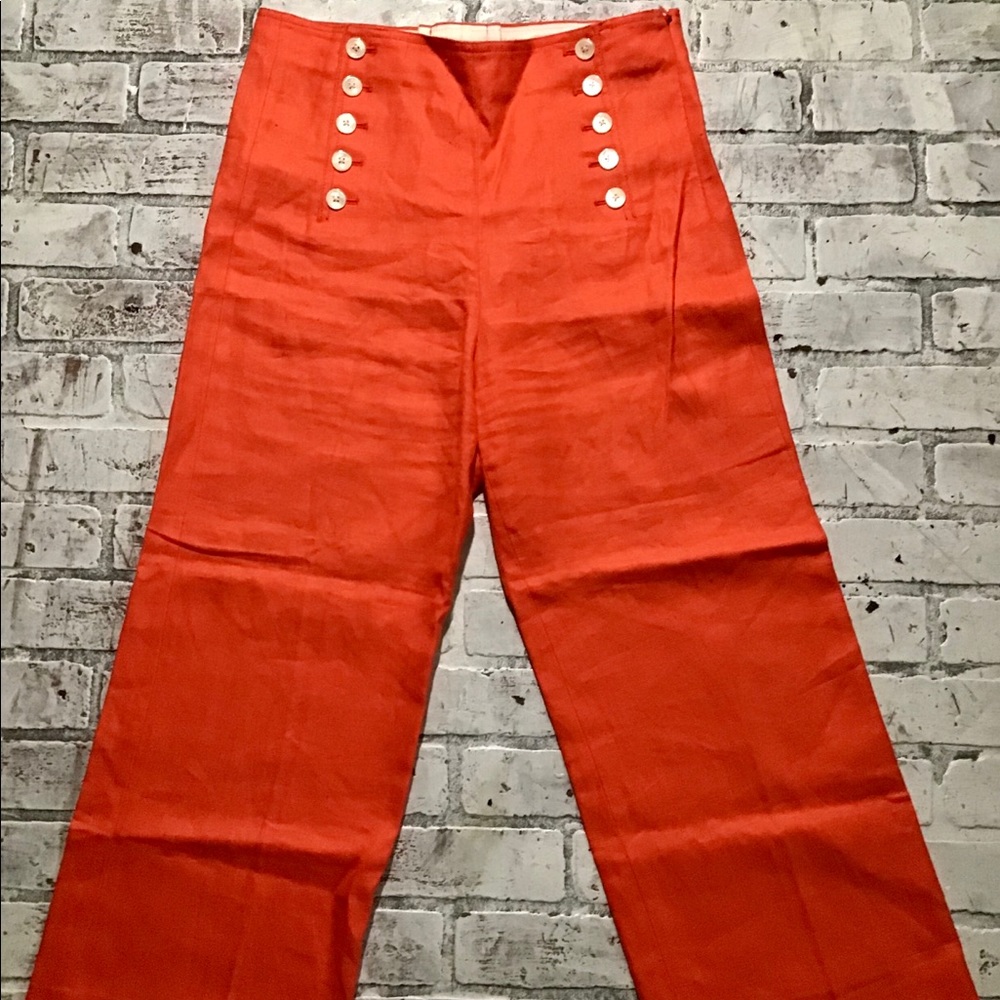 J.CREW 100% Linen Cropped/Wide leg Coral Trousers